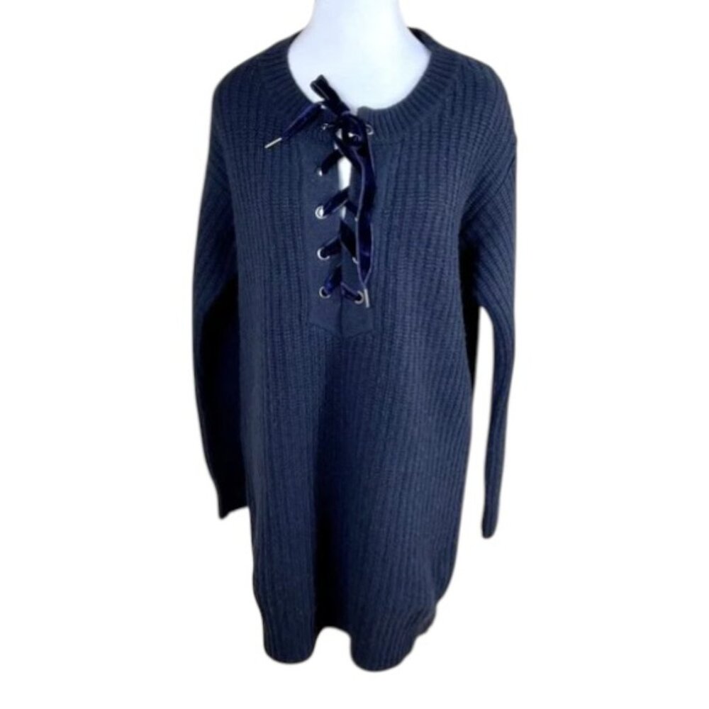 Rails Knit Dress Wool Cashmere Velvet Tie Front Nicole Navy (M) NWT